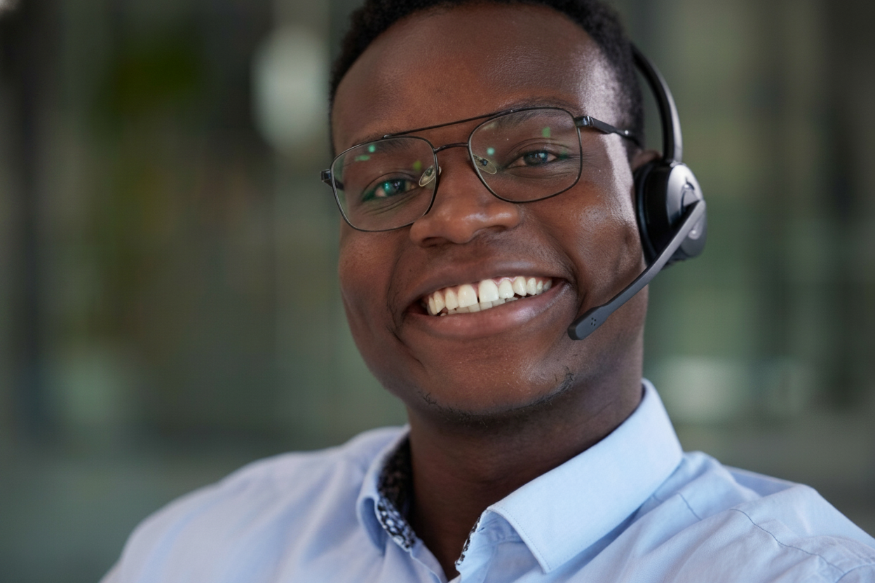 Professional specialist with headset representing precise operations support